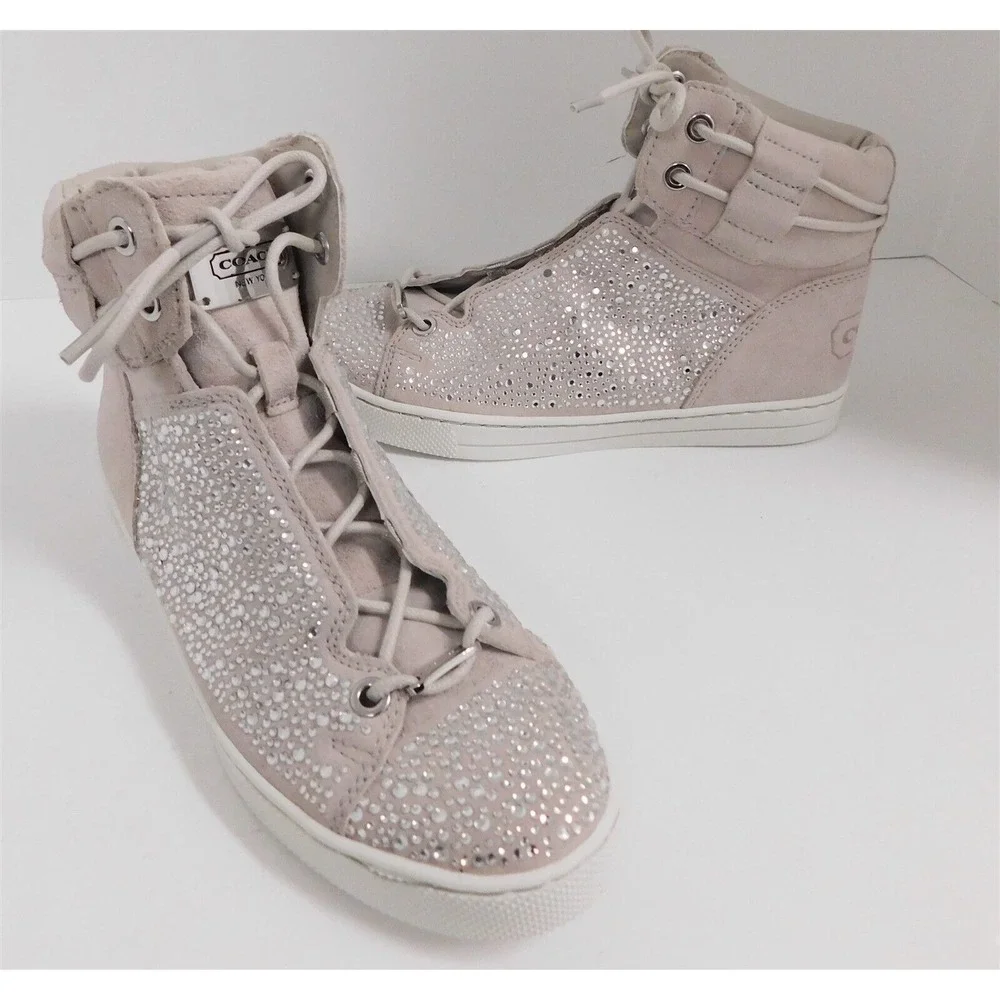 Coach Penda Nude Suede Jeweled High Top‎ Sneakers 7 M